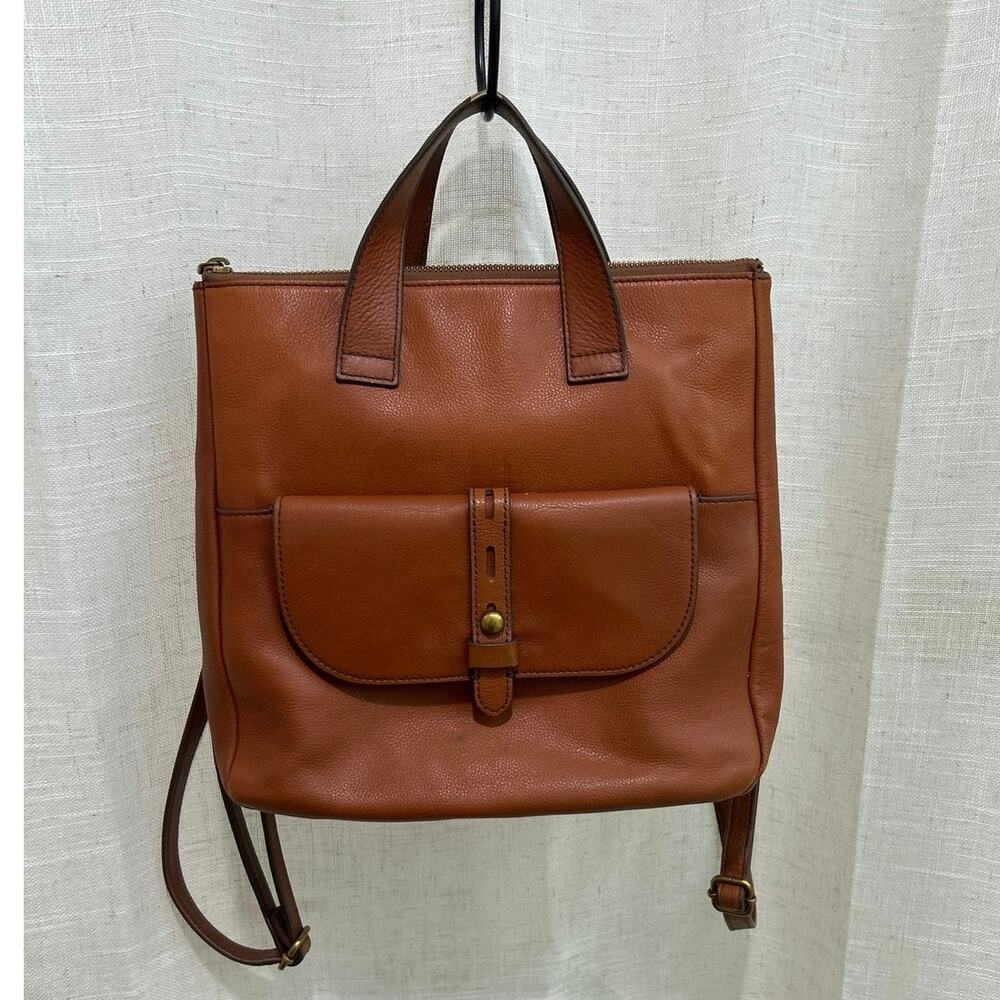 Fossil Hunter Brown Leather Backpack Tote Brass Hardware, SHB2695